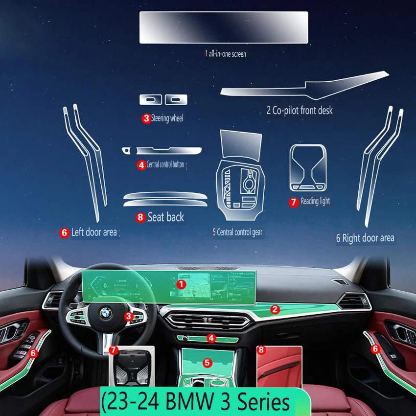 For BMW 3 Serial E90 325 320 2023-2024 Tpu Transparent Protector Film Interior Sticker Center Control Navigator Car Accessories