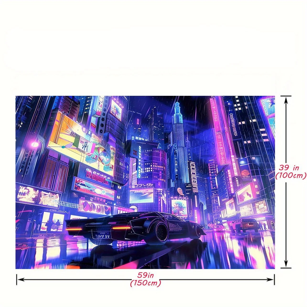 1pc Cyberpunk City Neon Car Rain Night 2D Flat Tapestry Backdrop For Gamer Room Decor Futuristic Wall Hanging Art Print Poster