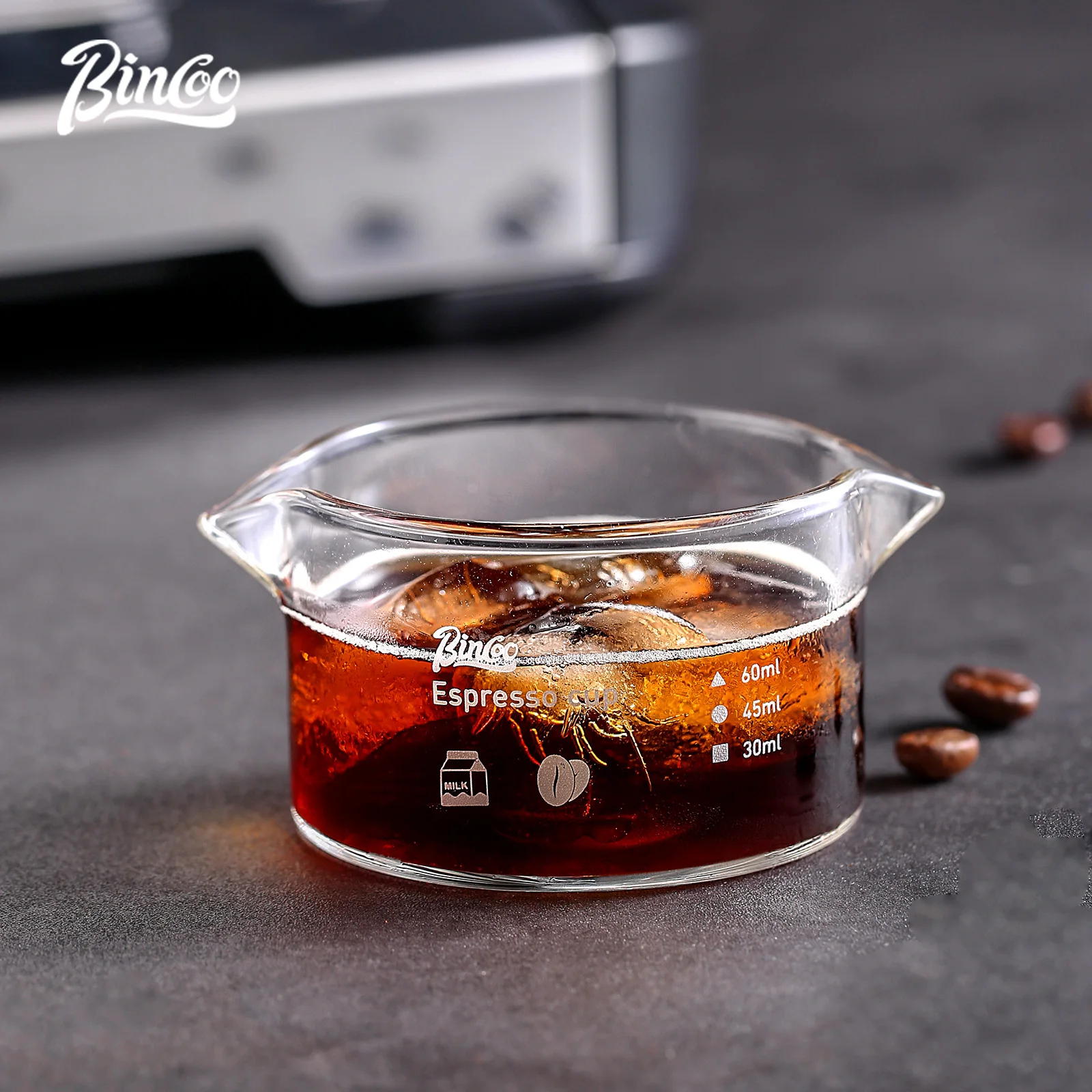 BINCOO 90ml Double Spout Espresso Measuring Cup Heat-resistant Glass Milk Cup with Scale, Barista Tool for Latte Art & Home Use