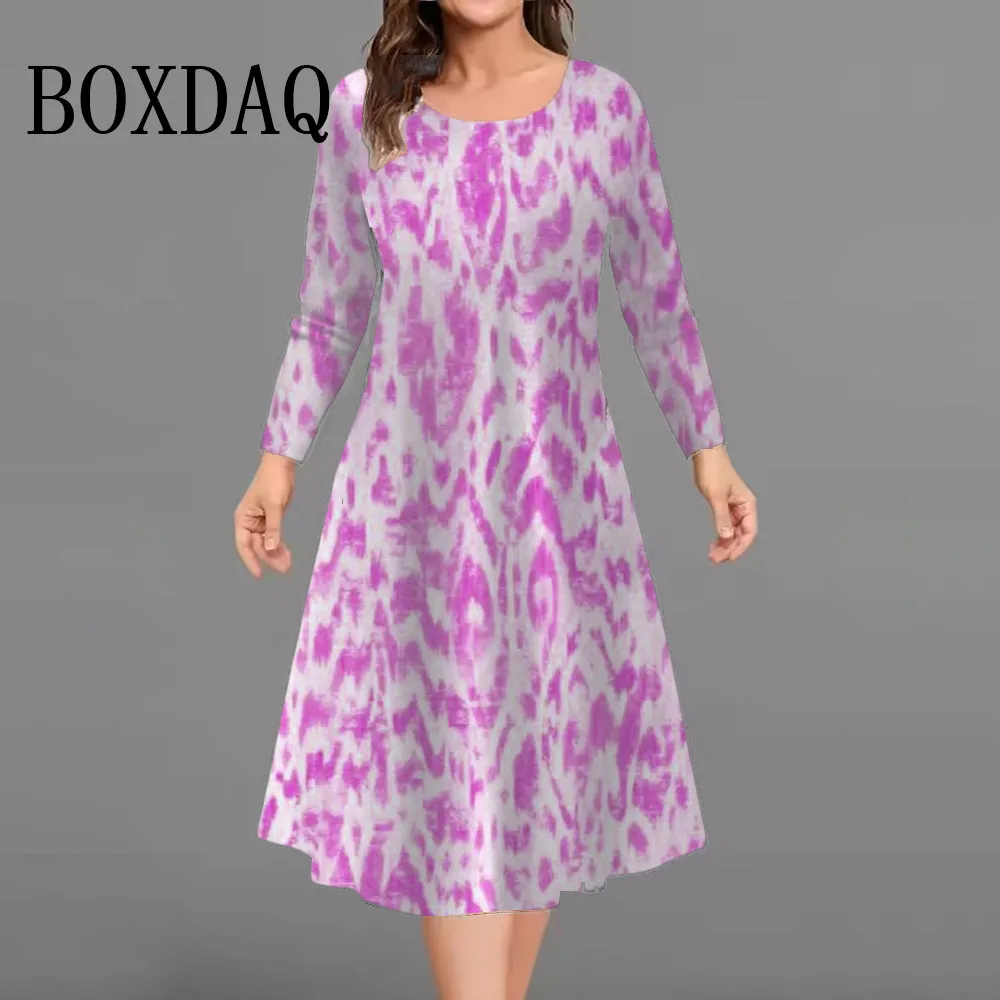 2025 Autunno Casual Mini Abiti da Donna Plus Size Stampato Moda Tie Dye Allentato a Maniche Lunghe O-Collo Abito Corto Semplice Streetwear