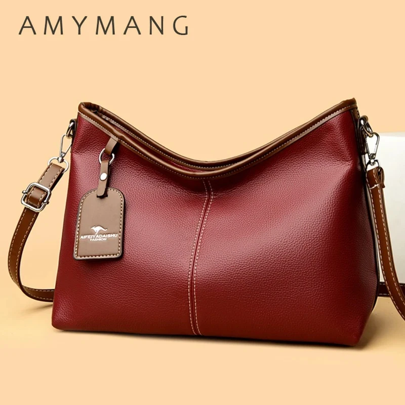 High Quality Soft Pu Leather Shoulder Handbags For Women Mother Bags Color Contrast Crossbody Bag Casual Small Bag With 2 Straps