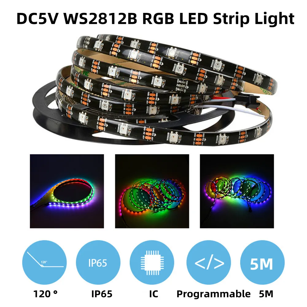 USB WS2812B Pixel LED Strip Light 30LEDs/m 60LEDs/m WS2812IC RGB Flexible Individually Addressable TV Backlight Home Party Decor