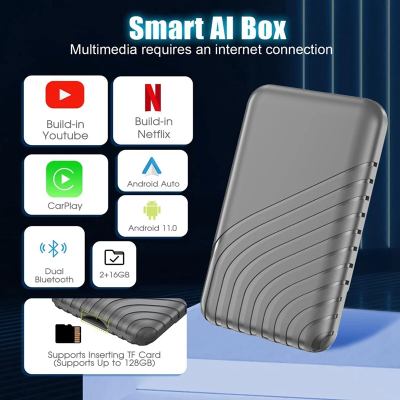 4-In-1 Wireless Carplay Adapter,Android Auto Wireless Adapter,Wired To Wireless Adapter Smart AI Box For 2016+ Cars