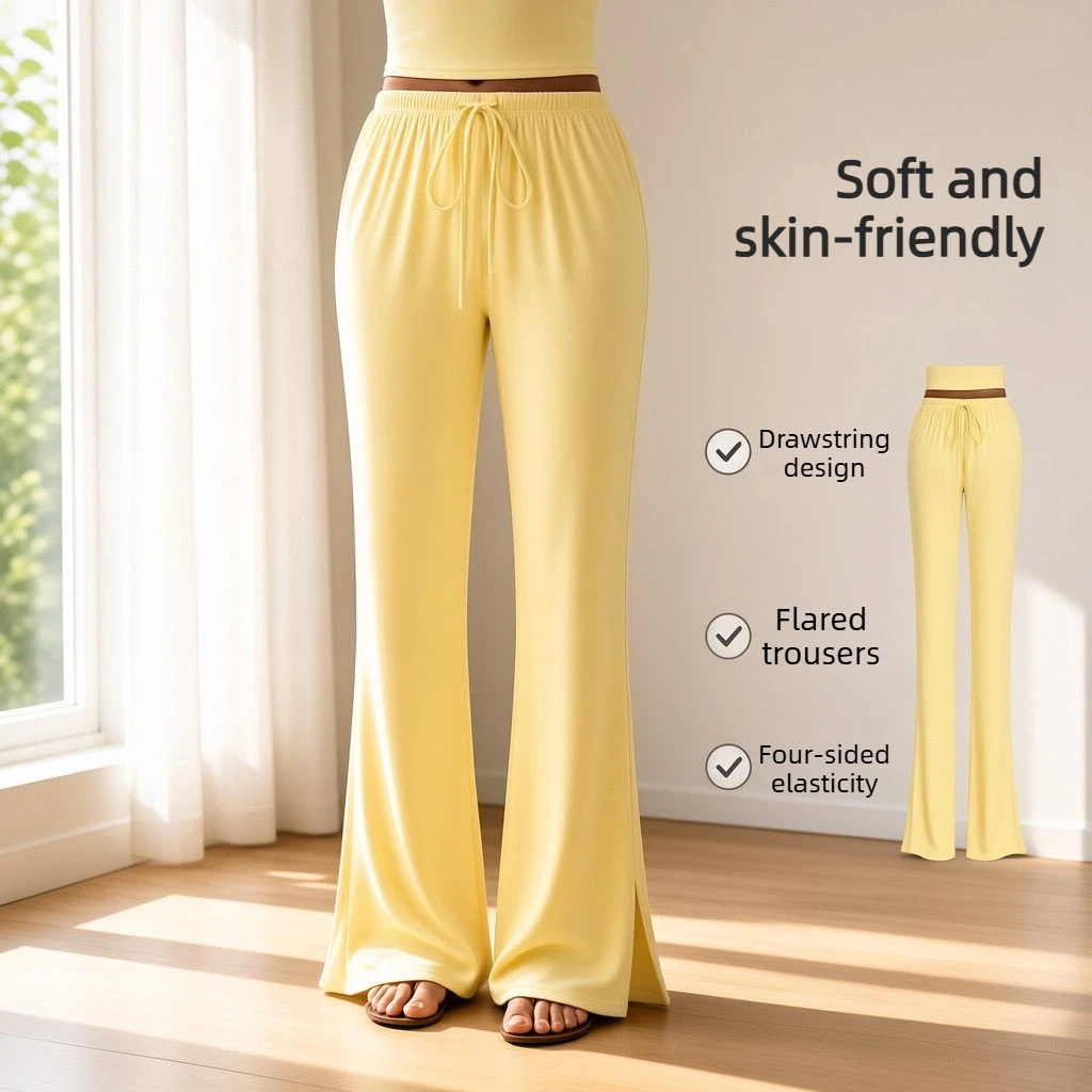 New Arrivalstraight-leg Yoga Pants Drape Wide-leg Loose Pants Women's Sports Fitness Non-See-Through Elastic Drawstring Pants