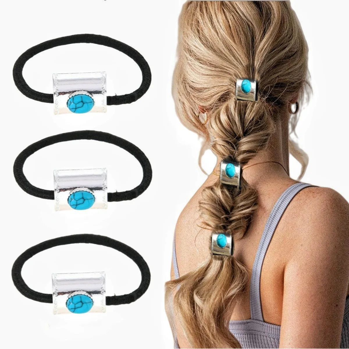 

1 шт. Богемная сладкая резинка для волос. Это высокоэластичный резиновый шнур с хвостиком. Ретро-бирюзовая резинка для волос и заколка для волос для женщин