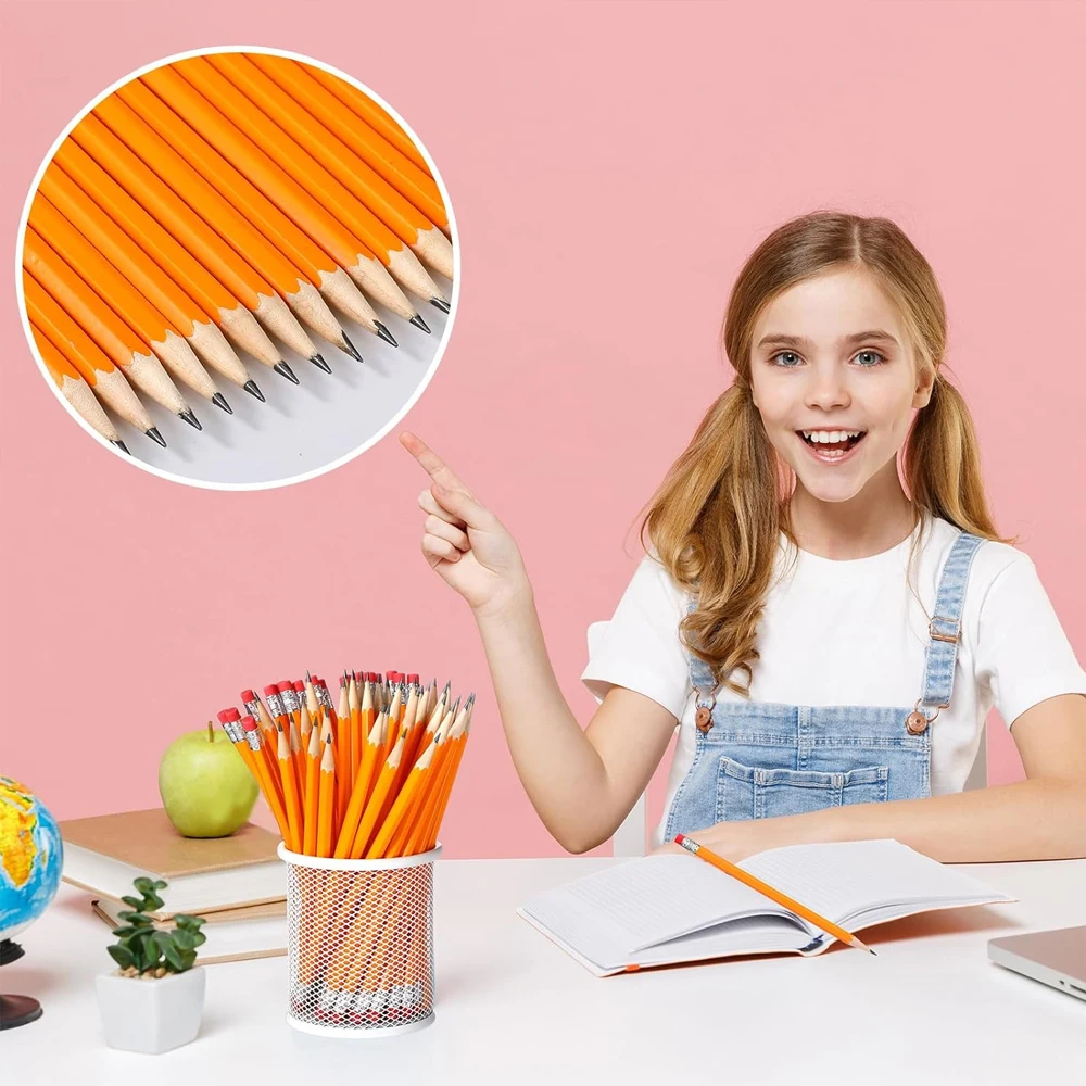 1–300 Stück gelbe Bleistifte aus Holz, 2 HB-Bleistifte mit Radiergummis, ungeschärft, für Erwachsene, Kinder, Geschenke zur Schule, Prüfung, Schreiben, Zeichnen – Detail 3