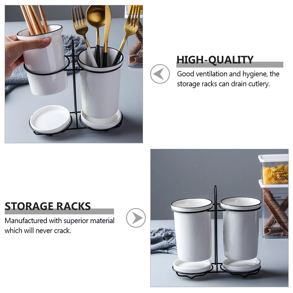 

1Set Ceramic Chopsticks Storage Box Nonslip Unglazed Bottom Kitchen Cutlery Organizer Drainage Rack Fork Holder Storage Shelf