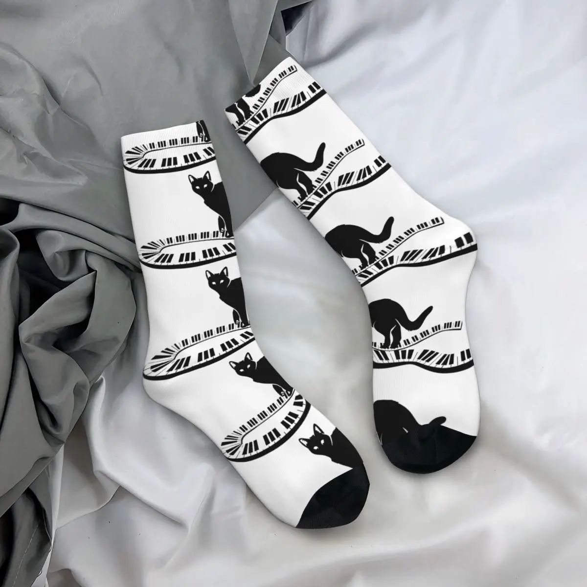 

Men Socks Black Cats On Musical Piano Stockings Autumn Trendy Soft Breathable Socks Pattern Skateboard Anti Bacterial Socks