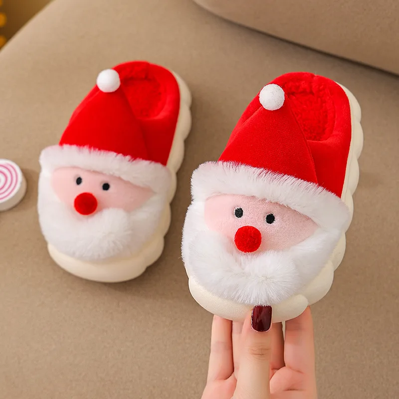 Christmas Children Slippers New 2025 Winter Santa Claus Plush Warm Cotton Shoes Comfortable Indoor Casual Non-slip Baby Slippers