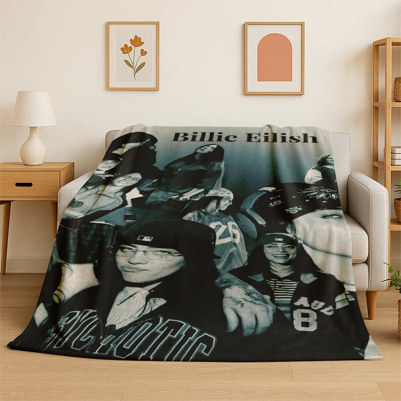 3D Billie Eilish Sängerin Star Flanelldecke, weiche, warme Überwurfdecke für Schlafzimmer, Wohnzimmer, Bett, Reisen, Camping, Picknick, Geschenk