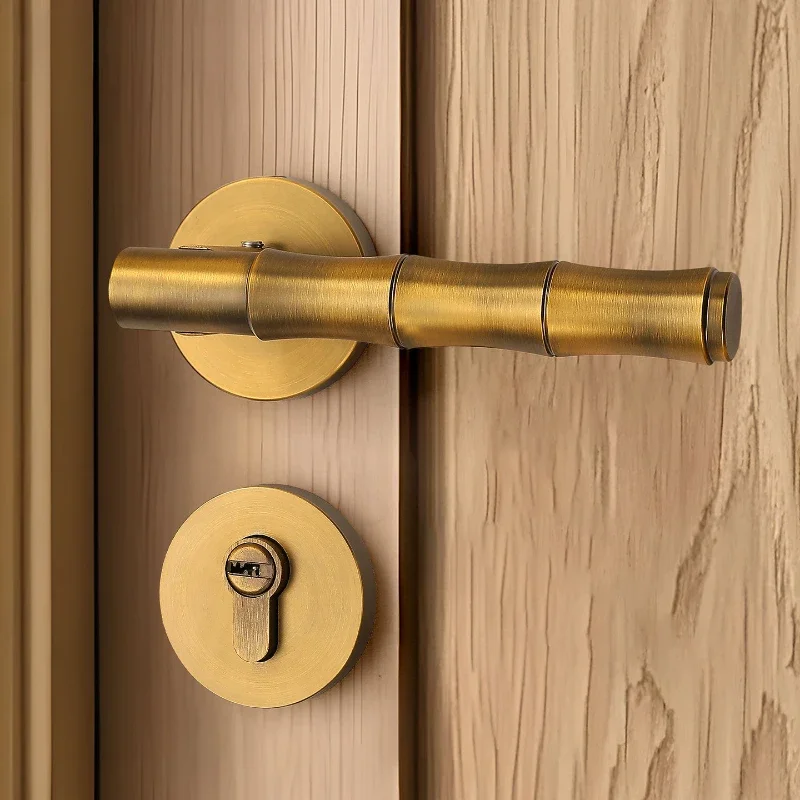 Antique Vintage Brass Split Magnetic Mute Door Lock Set Handle Hinge Stopper Household Bedroom Wooden Gate Privacy