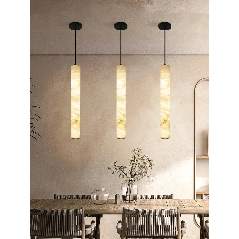 

2025 Trendy Natural Marble Hanging Lamps LED Alabaster Chandelier Pendant Light Suspension Luminaire Lampen For Dinning Room