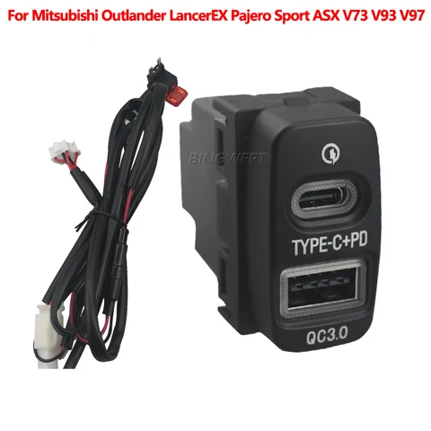 Автомобильное USB-зарядное устройство PD, адаптер для быстрой зарядки телефона, кнопка розетки для Mitsubishi Outlander Lancer EX Pajero Sport ASX V73V93