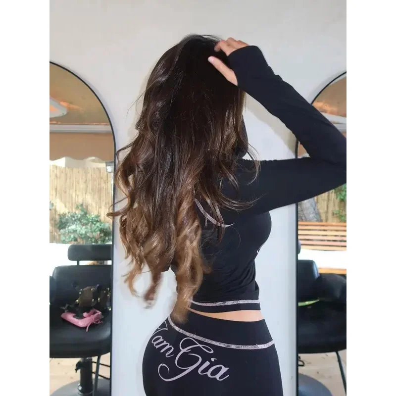 Nuevo 2025 iamgia hombro monograma estampado hilo brillante diseño delgado con capucha cremallera Chaqueta corta traje de pantalón eqs9X