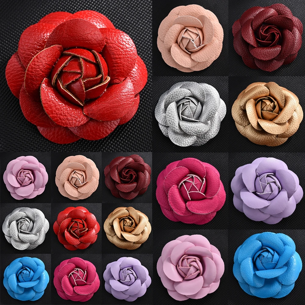 

Handmade PU Leather Camellia Flower Car Ornaments DIY Car Interior Decoration Creative Flower Car Interior Accessories