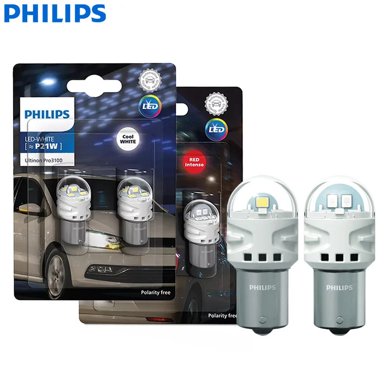 

Лампы Philips Ultinon Pro3100 светодиодный P21W 1156 S25, красные, белые автомобильные поворотники, задние фонари, стоп-сигнал, противотуманные балки, 2x