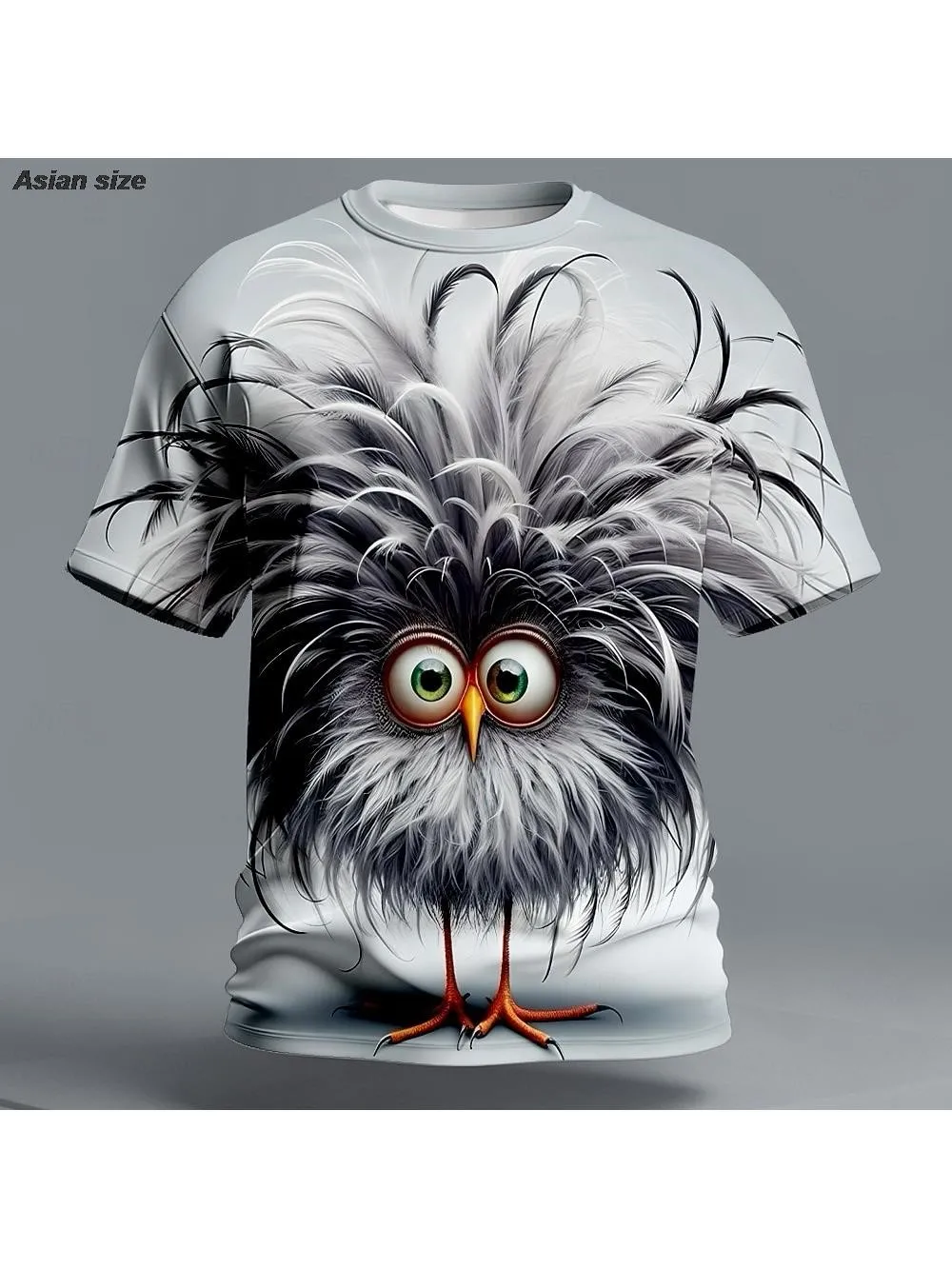 Herren 3D Lustiges Crazy Bird T-Shirt Big Eyes Strauß Grafik T-Shirts Messy Feathers Print Kurzarm Sommer Casual Tops Bekleidung