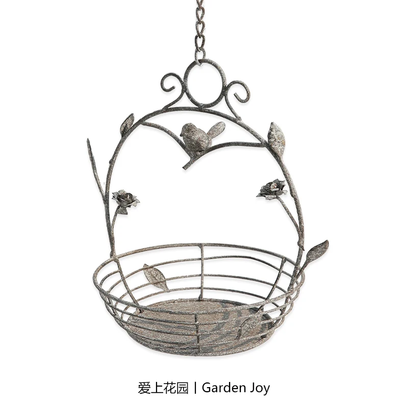 Creative  Rustic Iron Hanging Basket with Adorned Flower Bird Flower