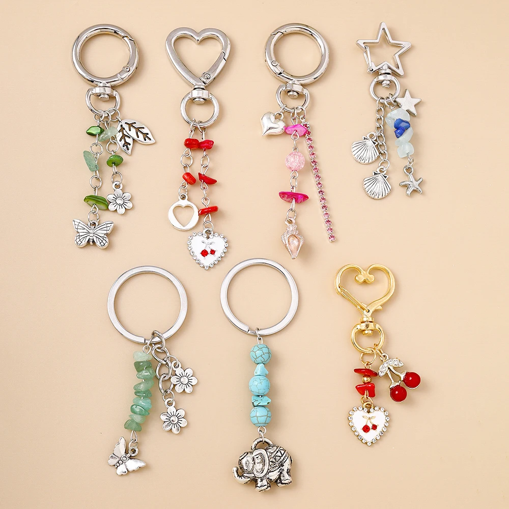 Fashion Flower Animal Keychain Love Heart Key Ring for Women Girls Handbag Pendants DIY Handmade Jewelry Gifts