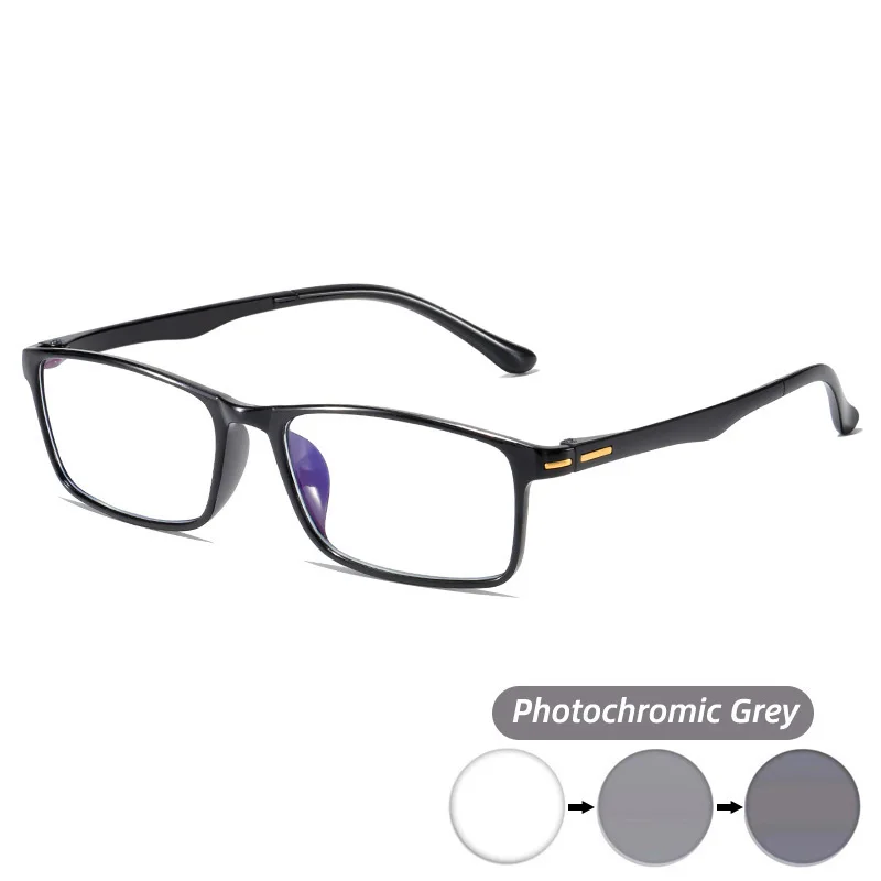 SHONEMES Anti Blue Light Rectangle Glasses TR90 Frame Photochromic Grey Eyeglasses Optical Computer Eyewear for Men Women