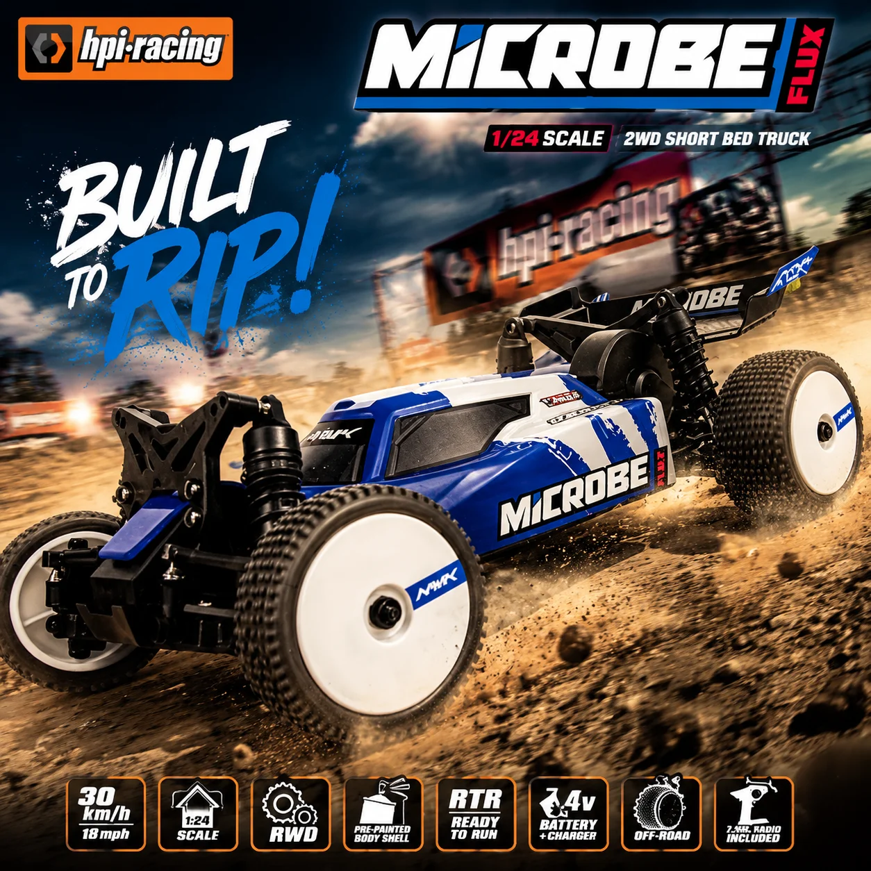HPI Maverick 1/24 Microbe Flux Remote Control Car Electric Brushless 2WD Off-Road Vehicle RC Model Car Toy For Rc Hobby