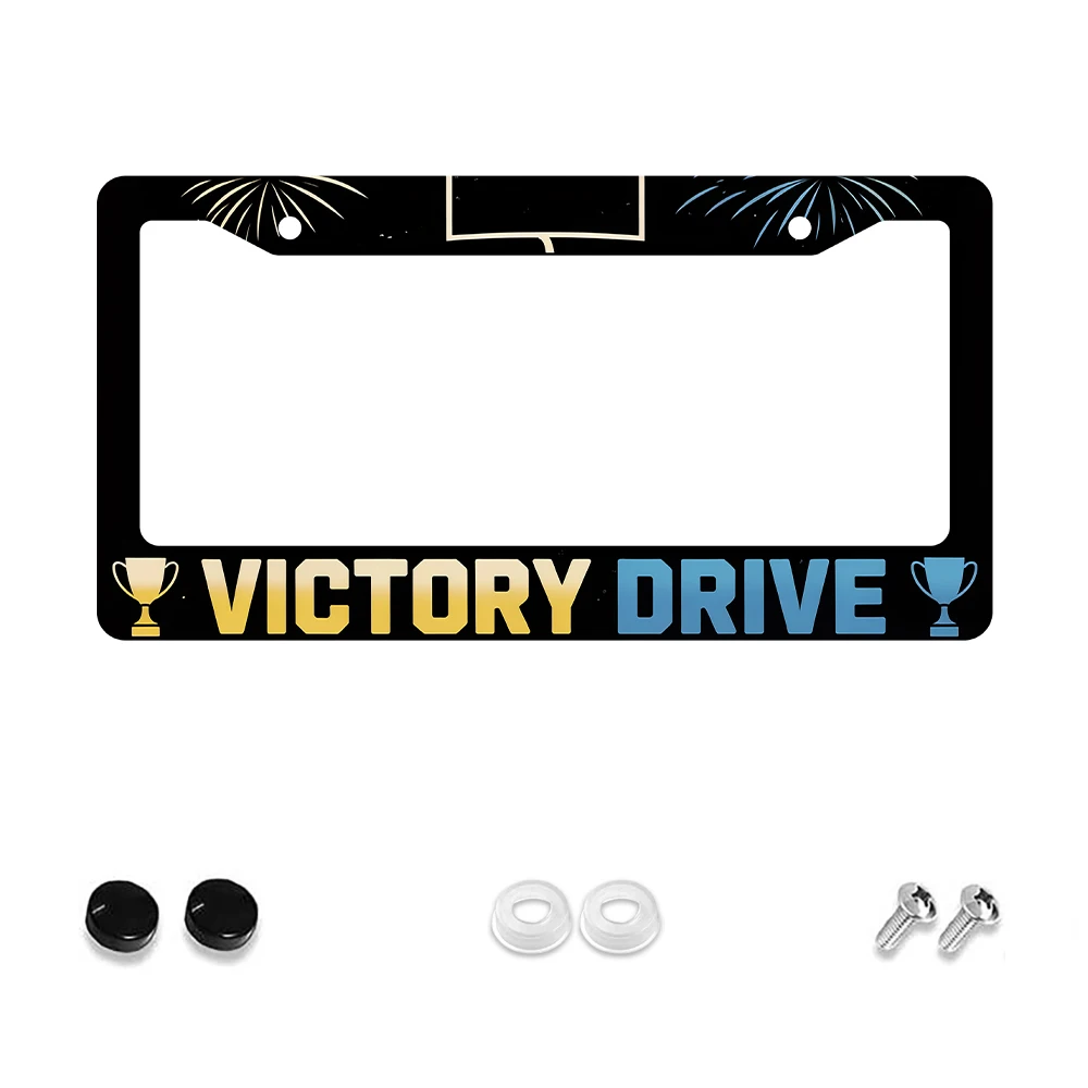 

1 шт. черная рамка номерного знака с 2 отверстиями и золотым и синим фейерверком, алюминиевый материал, 6x12 дюймов, включает комплект винтов,