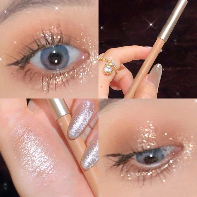 Deitado seda bicho lápis galáxia glitter sombra caneta de longa duração à prova dwaterproof água brilhante delineador contorno caneta vara maquiagem