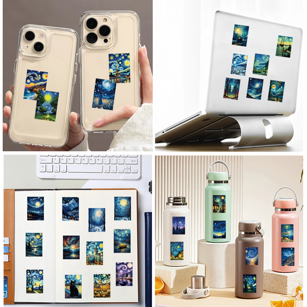 10/30/50pcs Arte Estética Van Gogh Starry Sky Pintura A Óleo Adesivos À Prova D' Água DIY Notebook Garrafa Telefone Decalques Decoração