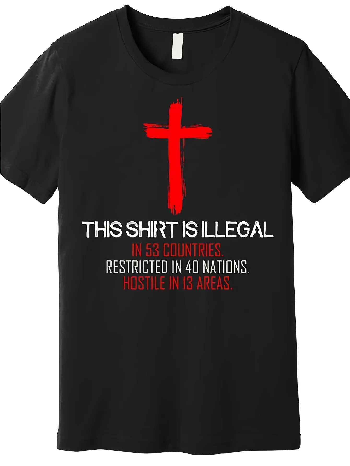 Men'S T-Shirt Cross Pattern and International Legal Symbols Moisture-Wicking Sweat-Wicking Properties Round Neck Short Sleeves