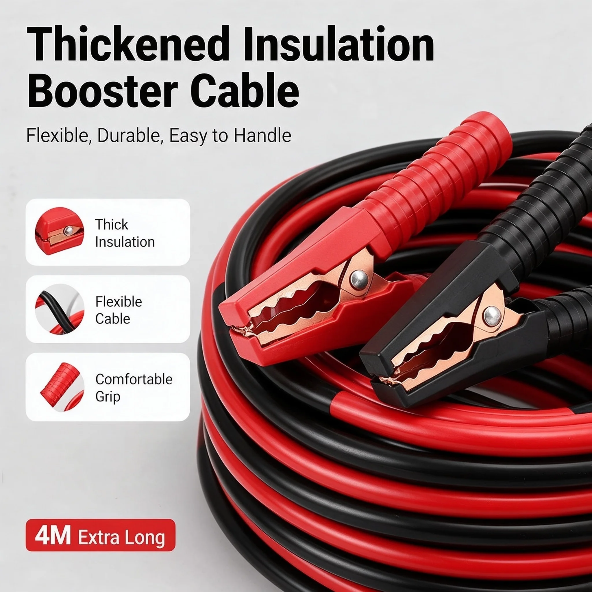 4-meter-Fully Enclosed Car Battery Jumper Wire, Pure Copper Connection Wire, Thickened Jumper Wire, Jumper Wire Jumper Cable