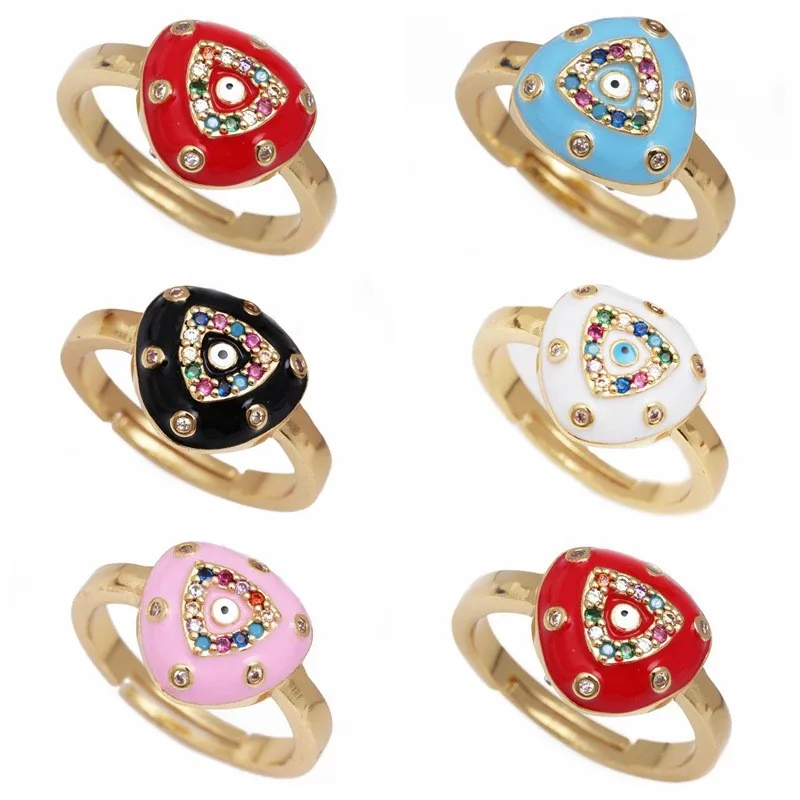 

Women's Geometric Zircon Ring Multi-Colored Evil Eye Tear-Drop Design DIY Fashion Jewelry Ring Elegant Lady's Accessory