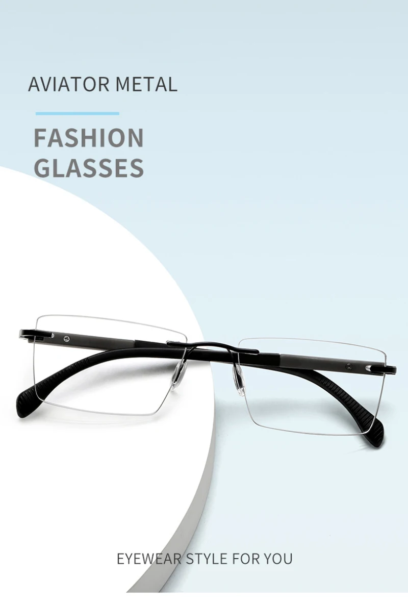 BEMORE Rimless Correction Eyeglasses With Prescription Lenses Unisex Men Women Alloy Photochromic Glasses
