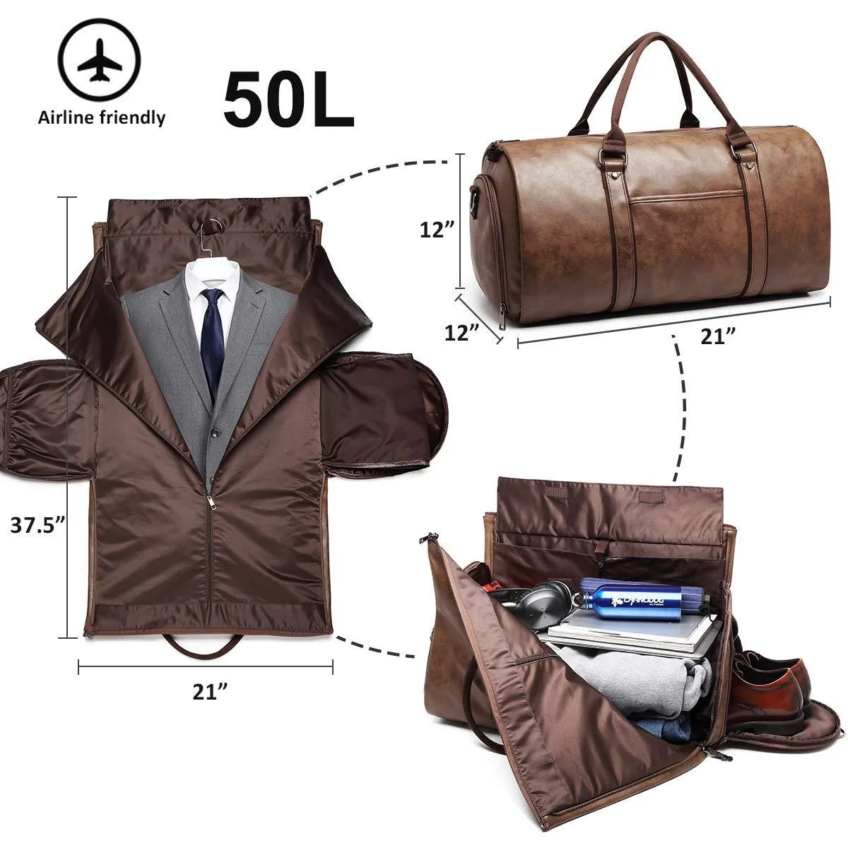 Large Capacity Waterproof Travel Bag Carrying Garment Bag Leather Garment Duffel Bag Men Suit Travel Bag