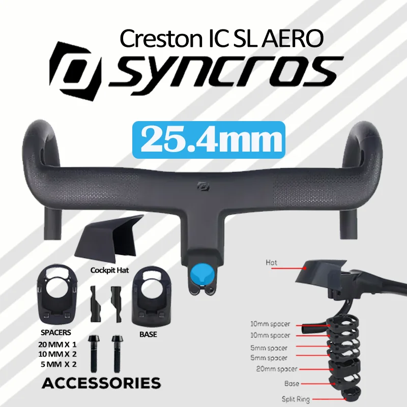 Syncros 25.4mm Carbon Creston IC SL AERO Integrated Cockpit Road Bike Handlebar Black Fully Integrated Cables Di2 Bicycle Parts