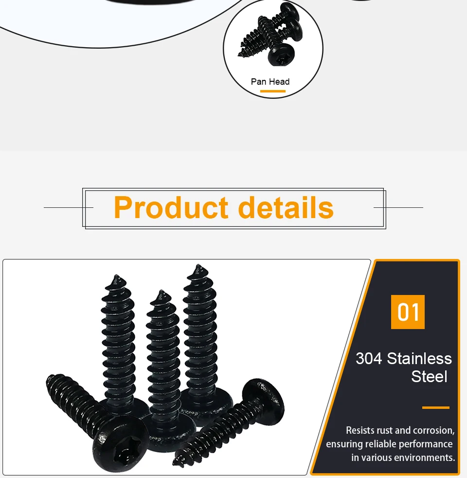 JUIDINTO 10-50 Stück/Beutel Schwarze 304 Stahl Torx Flachkopf-Blechschrauben M2 M2.3 M2.6 M3 M3.5 M4 M5 M6 Sechsrund-Antrieb Holzschrauben – Detail 4