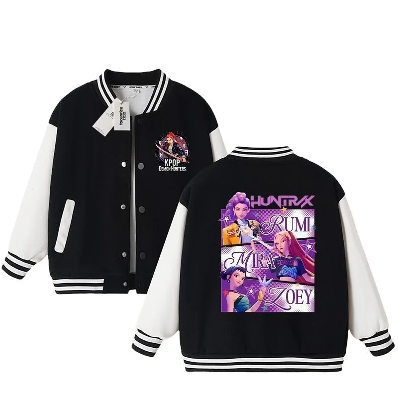 

KPop Demon Hunters Boys Girls Baseball Uniform Casual Jacket Spring Autumn Sports Outerwear Long Sleeves Coat Cartoon Tops 3-8Y