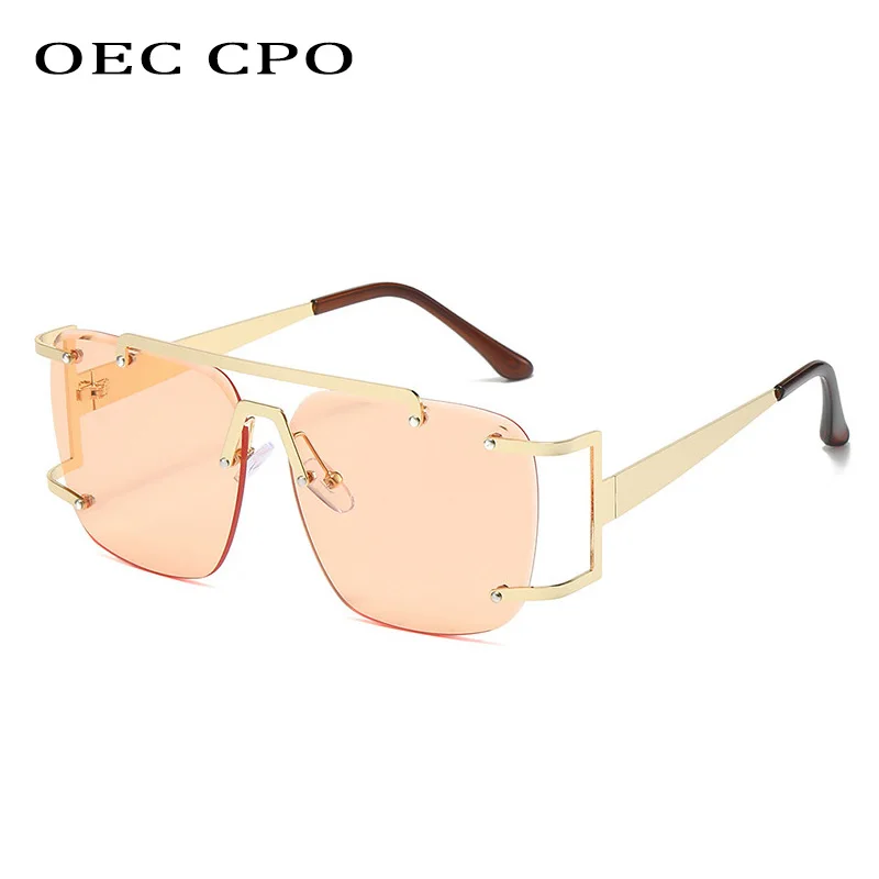 

OEC CPO Metal Double Bridges Rimless Sunglasses Women Oversize Square Sun Glasses Female Gradient Lens Shades UV400 Men Eyewear