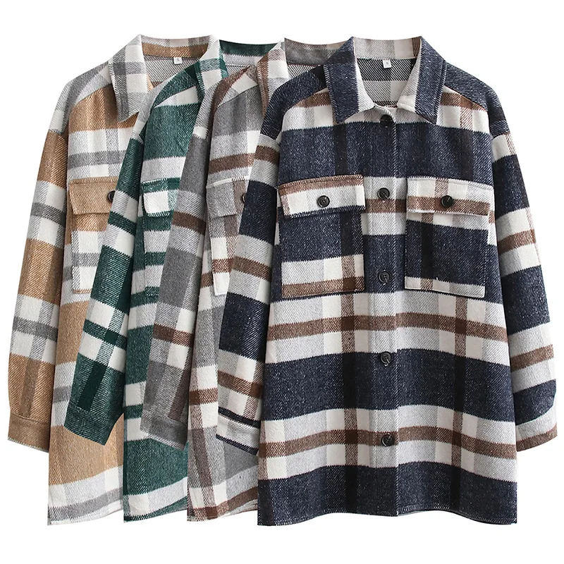 سترة قميص منقوشة فضفاضة على الطراز الأوروبي والأمريكي ملابس خارجية نسائية مريحة للتنفس موضة ربيع الخريف