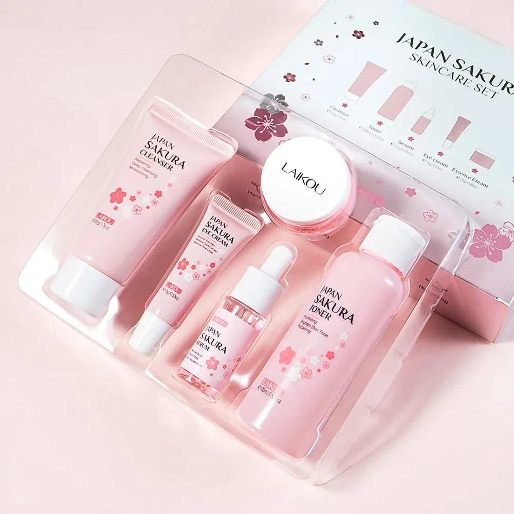 

Sakura Face Care Set Facial Cleanser Oil Control Nourishing Face Serum Face Cream Fade Dark Circles Eye Cream Skincare Products