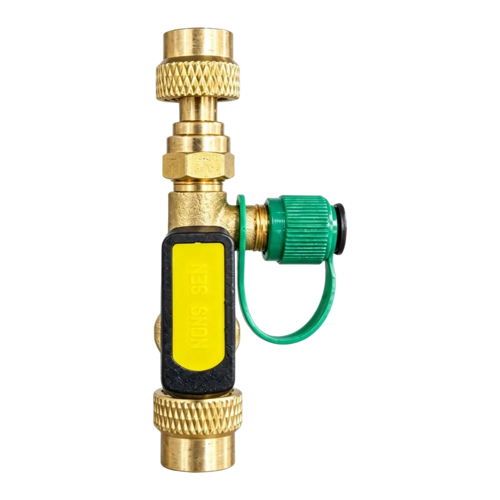 HS-V01 Three Way Vacuum Control Valve for HVAC Manifolds Featuring Solid Brass Build and Precision Threaded Connections