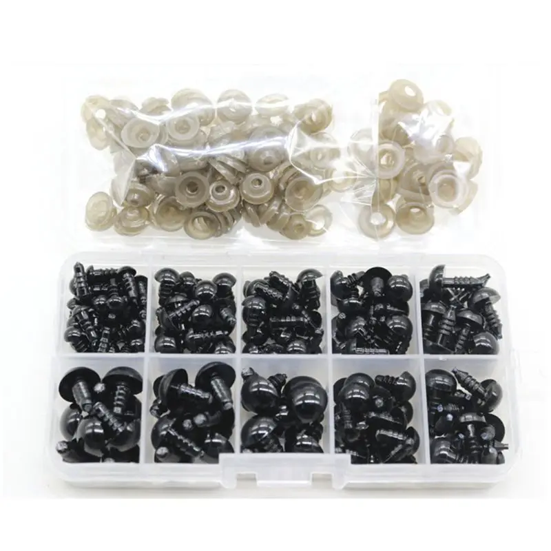 142pcss 6-12mm for Doll Eyes Stuffed Animal & Dolls Accessories Black Plastic Screw Eyes Interactive Assembly DIY