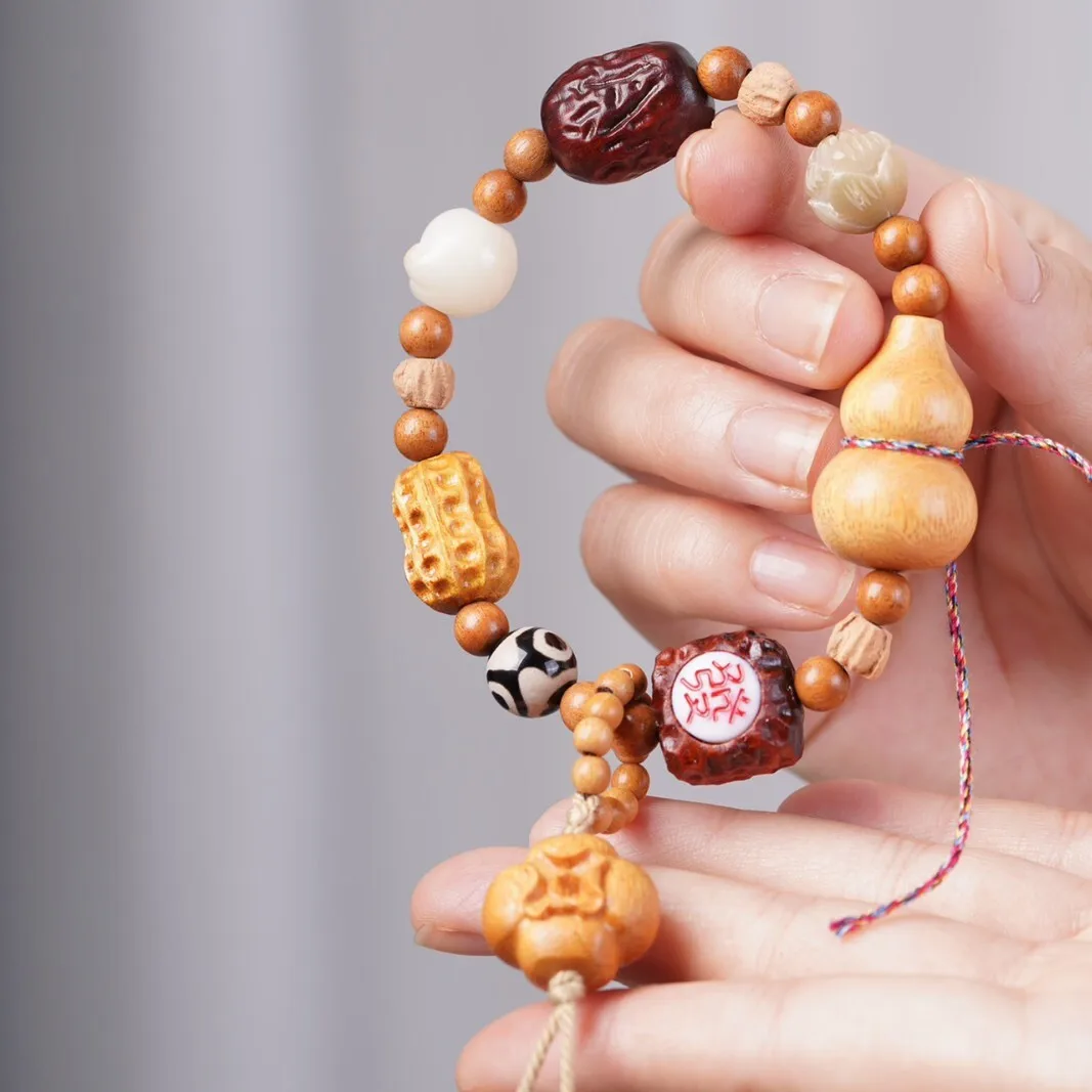 شيء جيد الفول السوداني الروتس الخشب فورتشن القرع الكنوز بوذا الخرز اليد سلسلة كوك بودي القط مخالب زن الفن اللعب مجوهرات خشبية #4