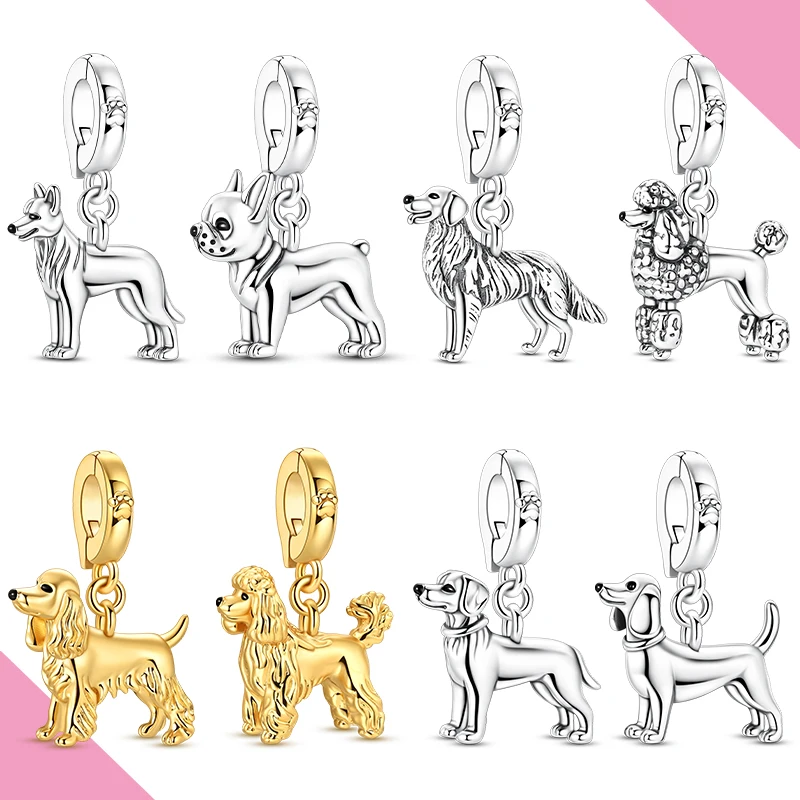 Universal Buckle 925 Silver Charms Pet Dog Golden Retriever Fit Circular chain Bracelet DIY For Woman Jewlery