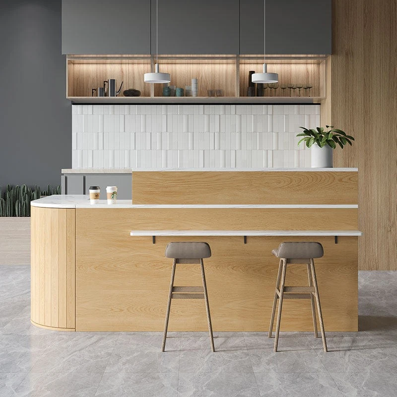 Curved corner reception counter bar small natural wood color reception counter Scandinavian style empfangstheke office furniture