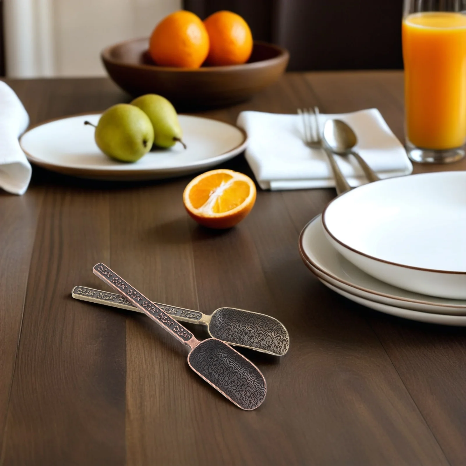 

2pcs Loose Leaf Scoops Chinese Tools Metal Measuring Spoon For Coffee Beans Vintage Bronze Spoon Stable Alloy Material Artistic