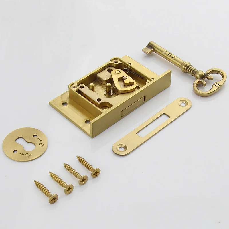 New Chinese Style Vintage Brass Invisible Cabinet Locks Matching Brass Key Suitable for All Kinds of Cabinet Drawer Locks