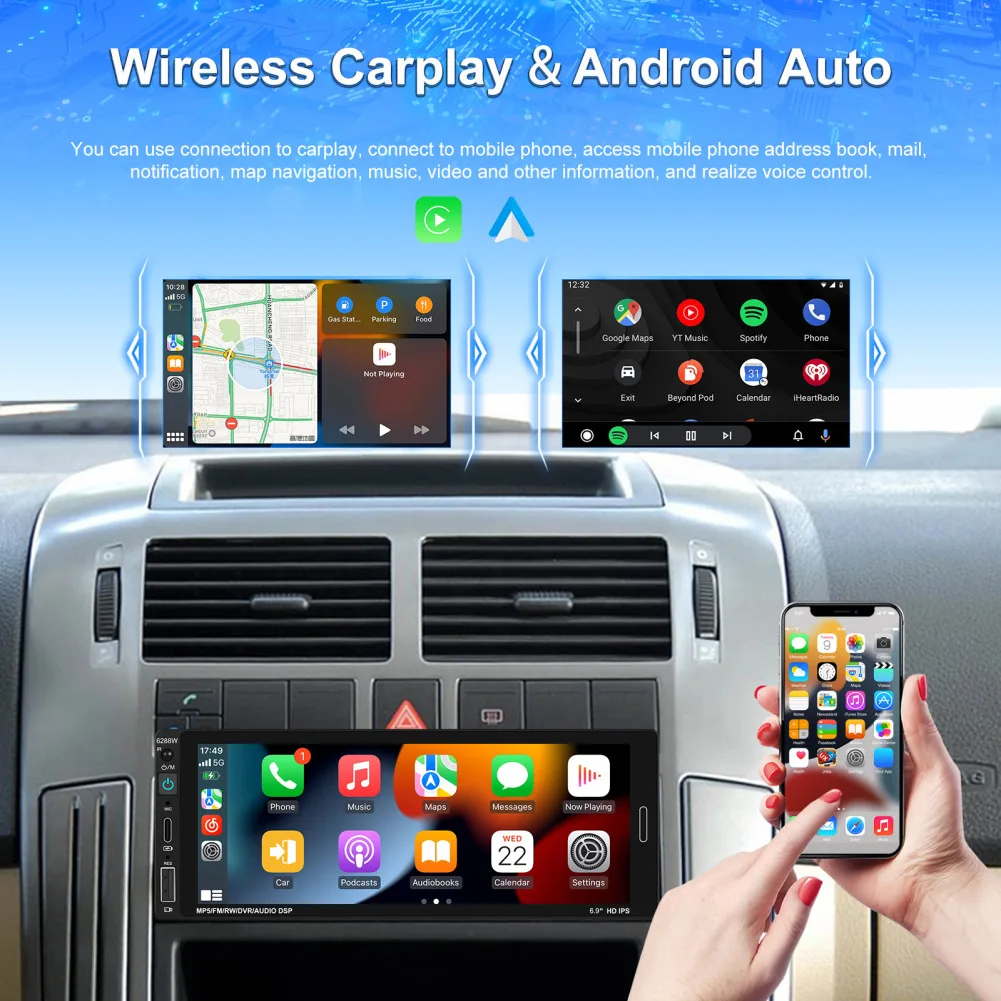 

6.86 Inch 1 DIN Car Stereo Wireless Compatible For Carplay Android Auto Mirror Link Bluetooth-compatible Touch Screen Monitor