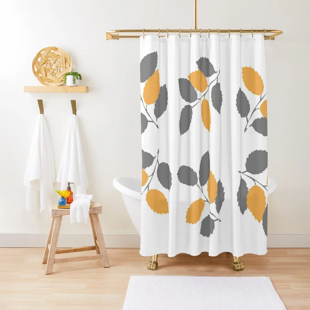 

Yellow And Grey leaves Shower Curtain Waterproof Fabric Shower For Shower For Bathroom Set Curtain