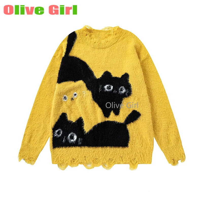 

Пуловеры, свитер, осень-зима, ретро, имитация норки для мальчиков и девочек, американская пара, ленивый вязаный свитер с круглым вырезом для повседневной носки