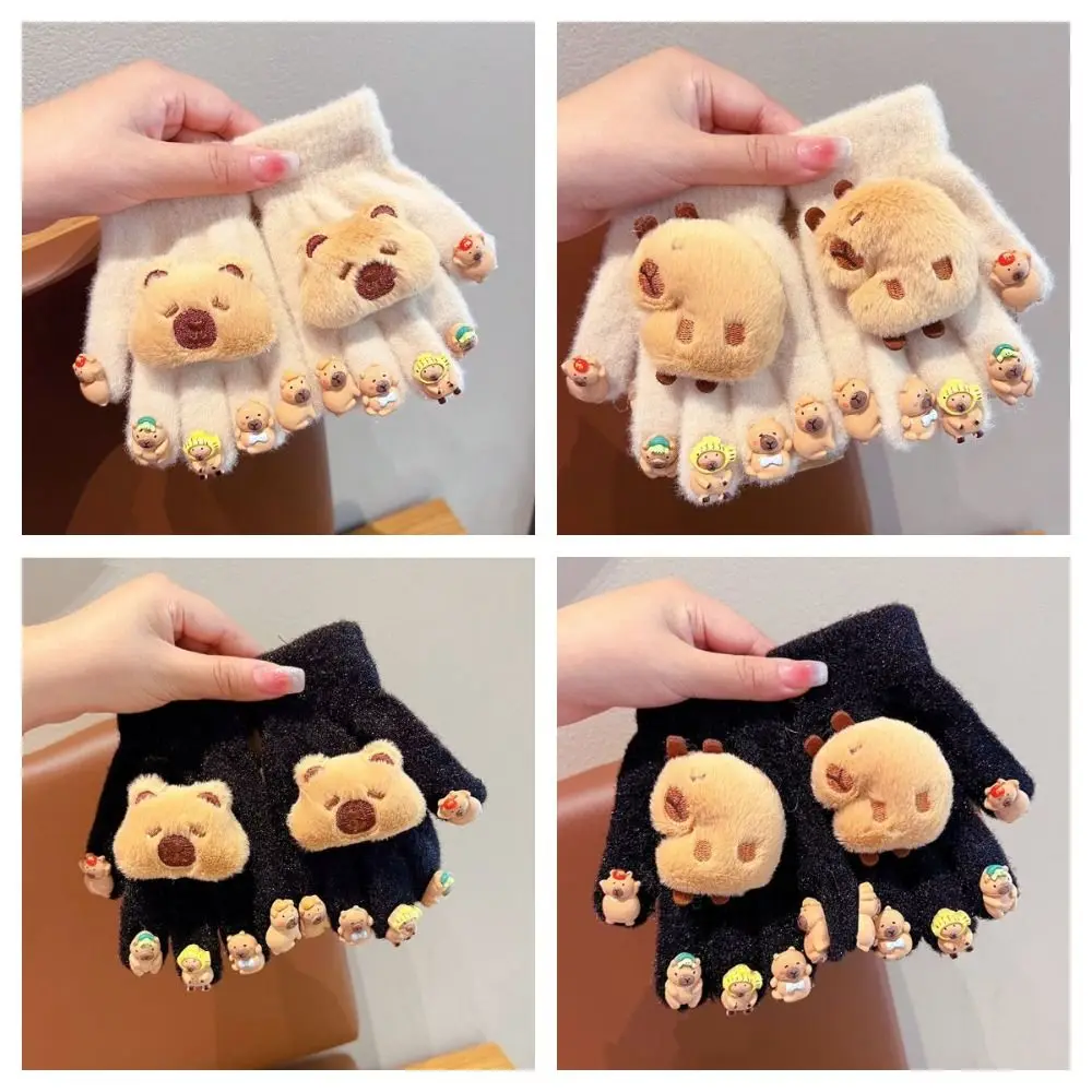 

Gift Keep Warm Cartoon Capybara Gloves Cute Five Finger Gloves with Nail Polish Soft Warm Mittens Outdoor